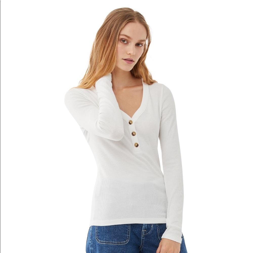 *NEW* Long Sleeve Fitted Ribbed Henley - XS White